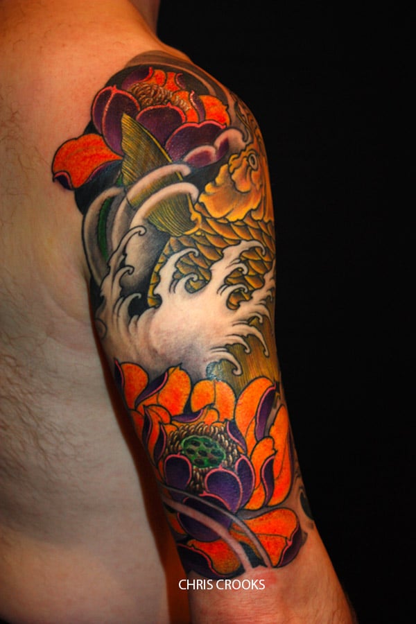Tatouage japonais carpe koi jaune sur le bras – Inkage