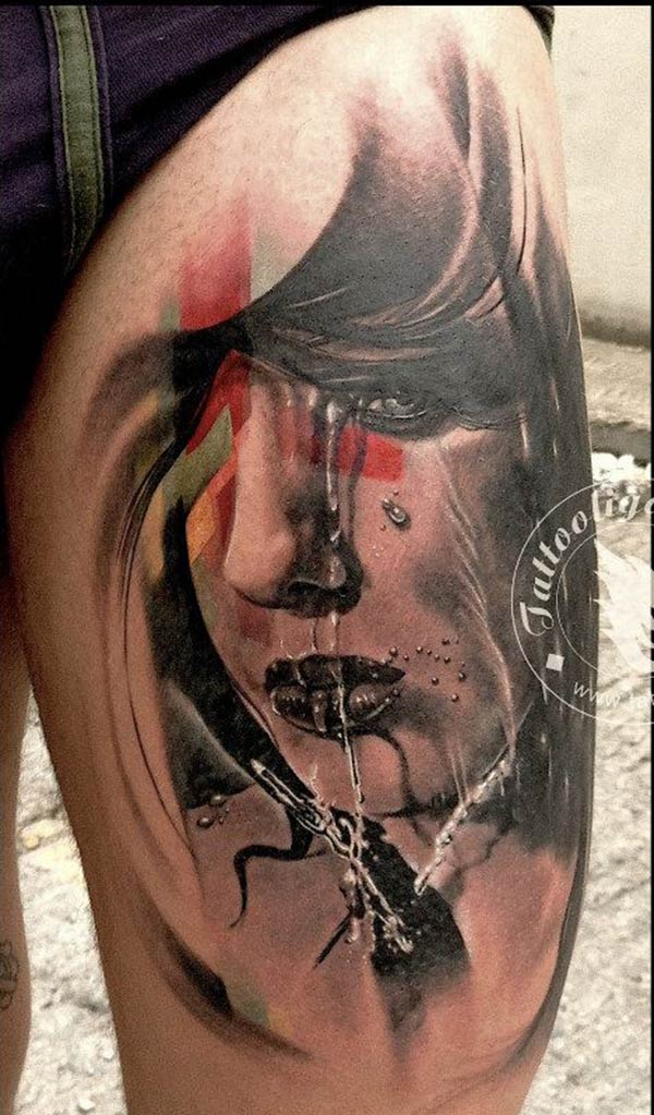 Tatouage visage d’une femme sur le bras – Inkage